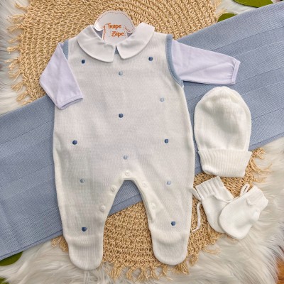 Saída de Maternidade Serenity - Azul Bebê e Branco